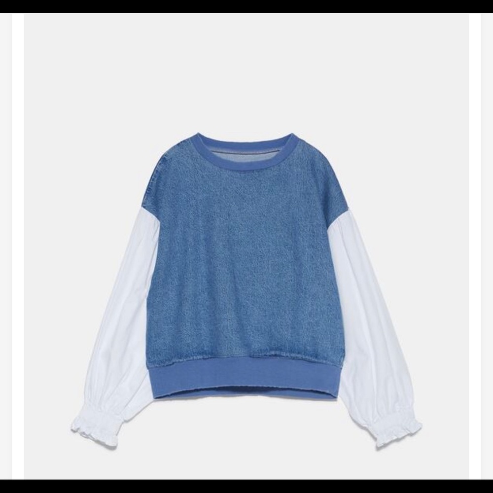 ZARA contrasting denim top puff sleeves